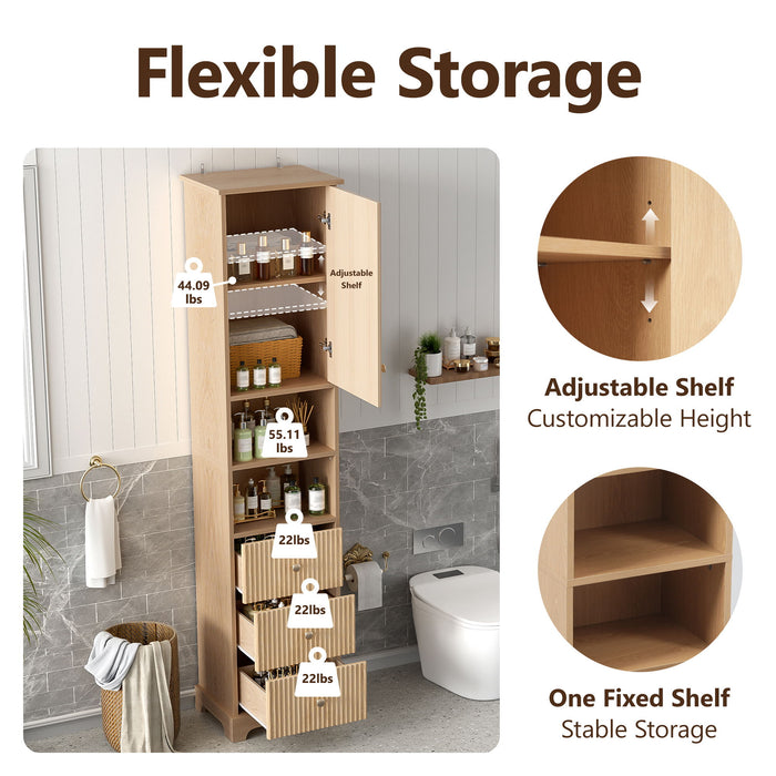 Tall Bathroom Cabinet With 1 Door, 3 Drawers, Open Storage - Wood