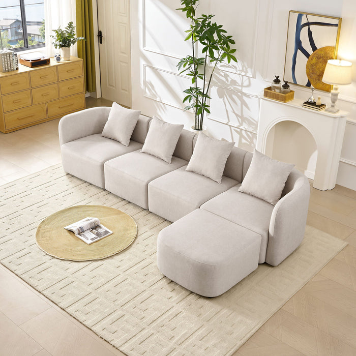 L-Shaped Modular Sectional Sofa With Ottoman, Living Room Furniture Set - Beige