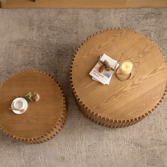 Cylindrical Coffee Table With Vertical Texture Relief