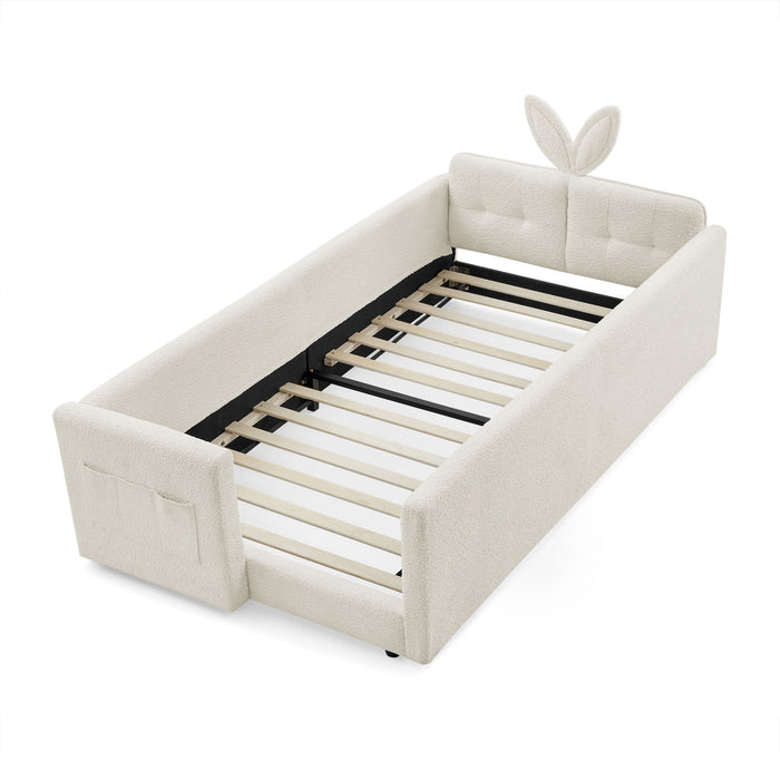 Cute Rabbit Ear Upholstered Platform Bed Frame With Safety Rail