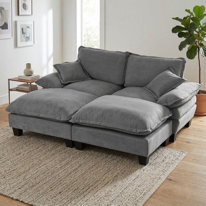 Modular Sectional Sofa With Movable Ottoman & Pillows
