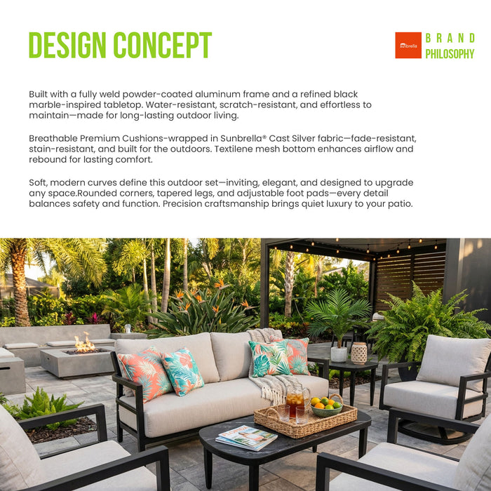 6 Piece Outdoor Conversation Set With Swivel Chairs - Ember Black