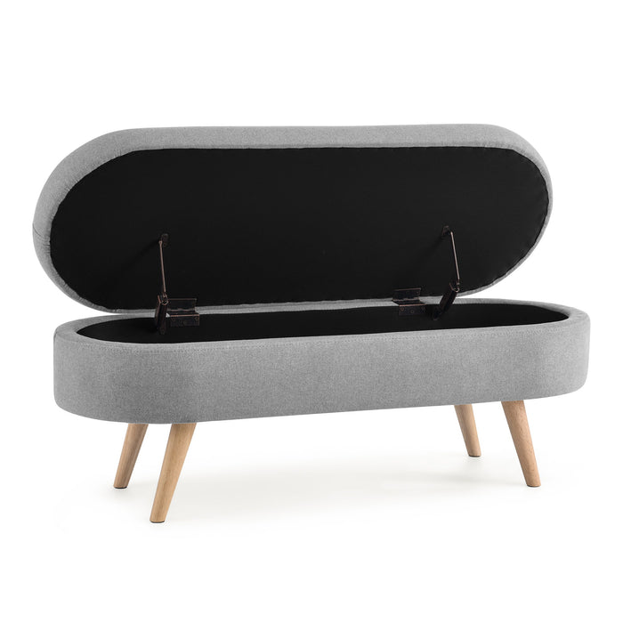 Ottoman Oval Storage Bench With Rubber Wood Legs Linen - Gray