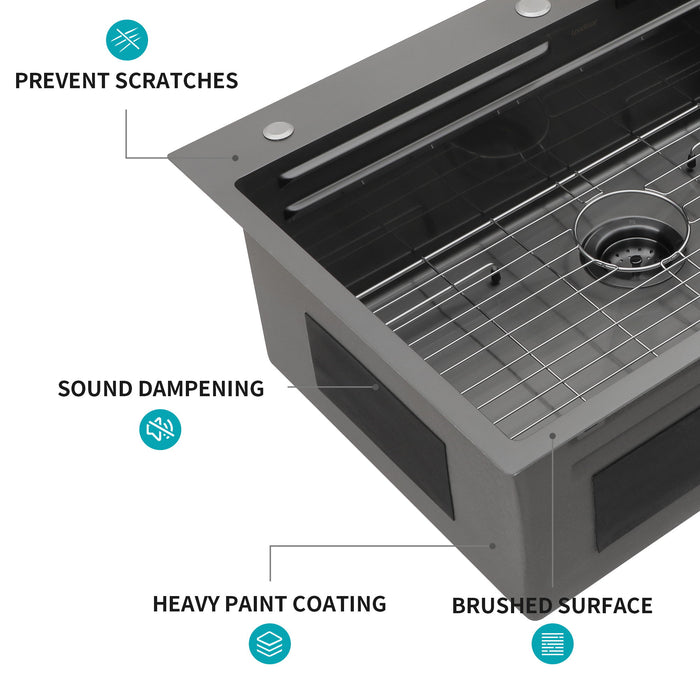 Waterfall Kitchen Sink With Pull Out Faucet & Cup Washer