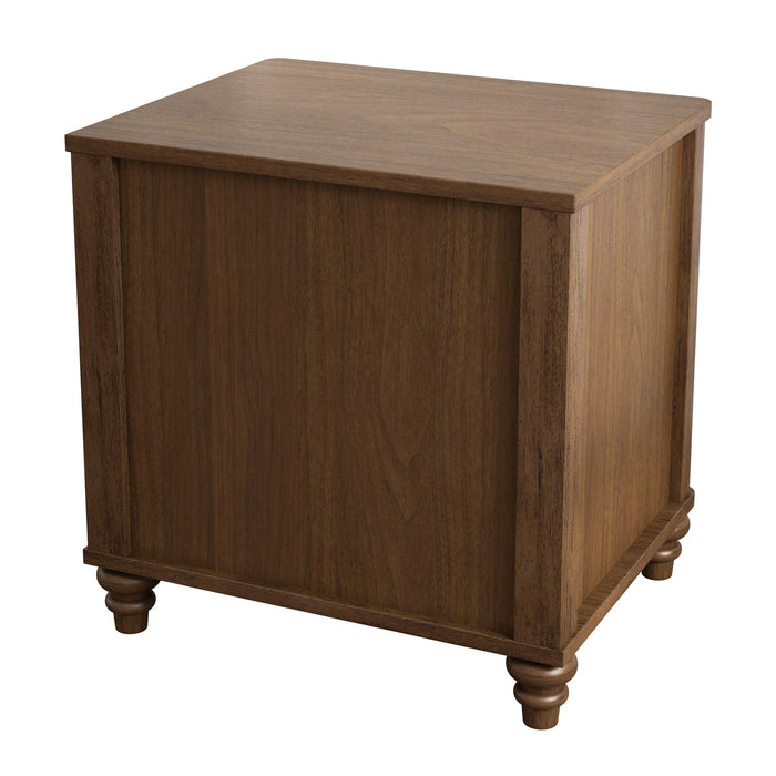 Mid Century Modern Fluted Nightstand 2 Piece Set With 3 Drawers - Walnut