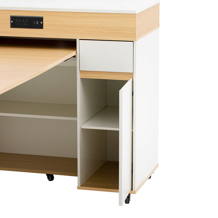 Extendable Dining Table With Folding Top, Rolling Kitchen Island With Drawers And Power Outlet