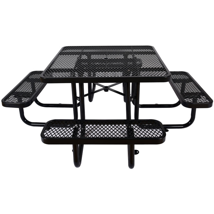 Square Outdoor Steel Picnic Table, With Umbrella Pole
