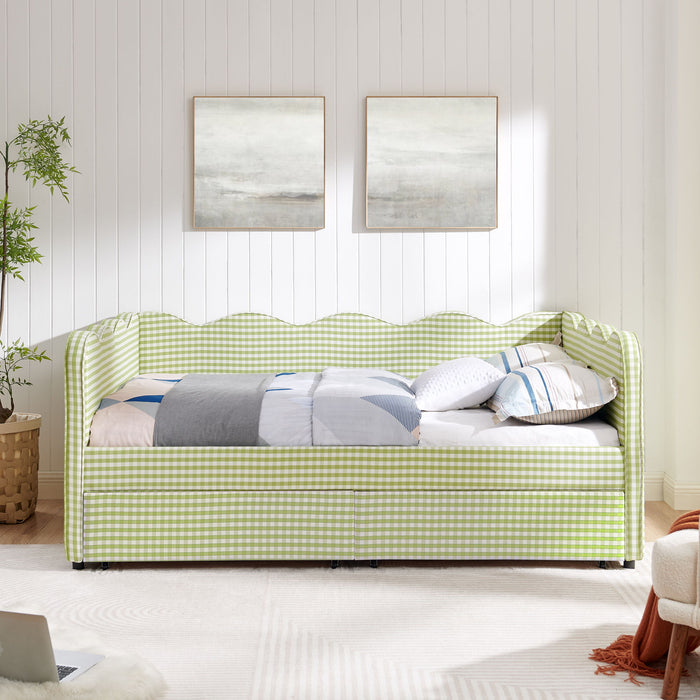 Gingham Daybed With USB Charging Port, Wave-Shaped Design