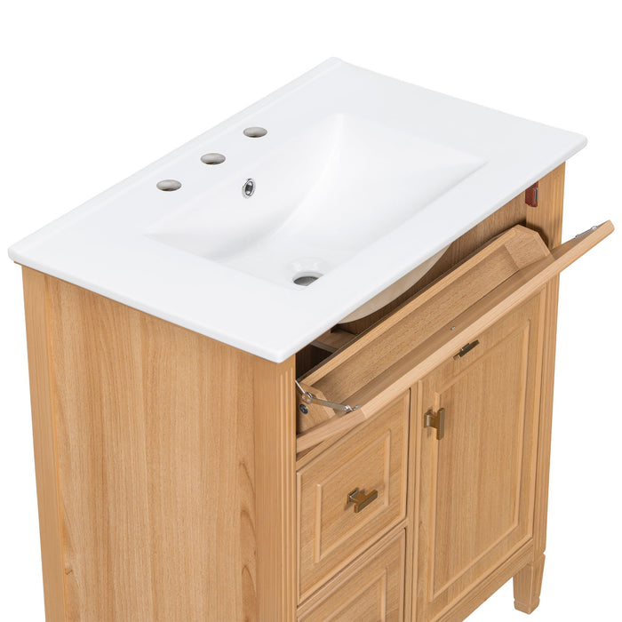 Bathroom Vanity With Sink, Flip Drawer & Adjustable Shelf - Natural