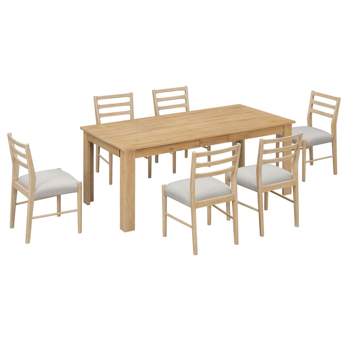 7 Piece Dining Set With Extendable Table, 2 Drawers & 6 Upholstered Chairs