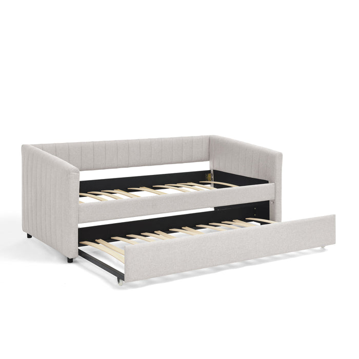 Upholstered Daybed With Trundle With Vertical Stripes