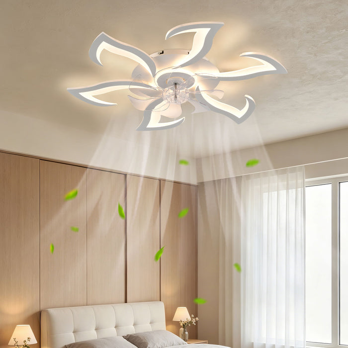 Flower Ceiling Fan With LED Dimmable Light, Flush Mount Ceiling Fan With Remote Control, Low Profile Design, 6 Speeds, Timing Function