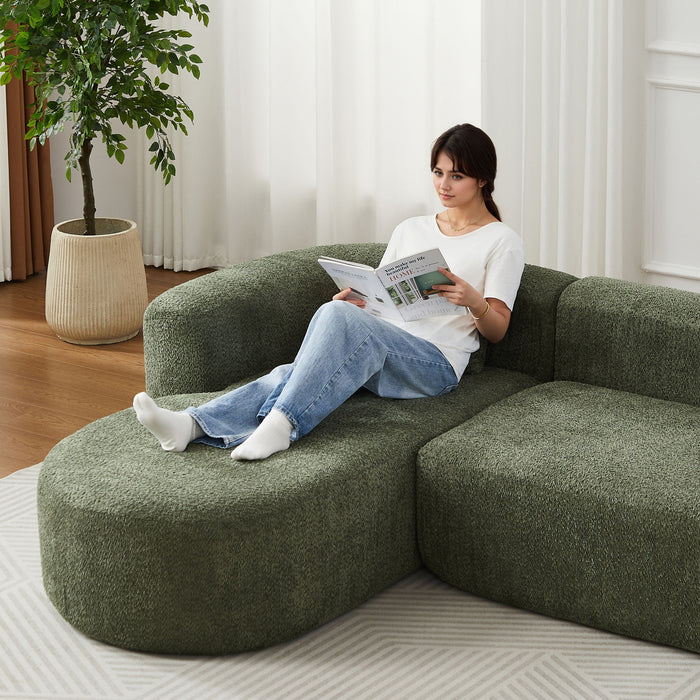 L - Shape Boneless Cloud Couch With 2 Throw Pillows For Living Room