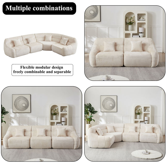 Luxury Curved Corner Sectional Sofa With 4 Pillows