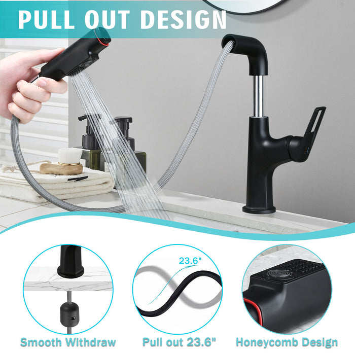 Pull Down Vessel Faucet With Lift Spout & Dual Spray Modes
