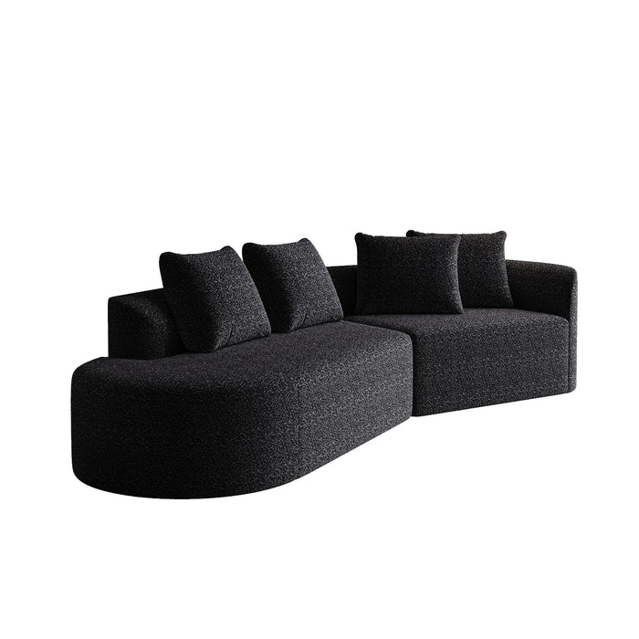 Upholstered Oversized Sectional Sofa, 4 Seater Extra Deep & Wide Seat Curved Cloud Couch With 4 Throw Pillows, Free Combination Living Room - Black
