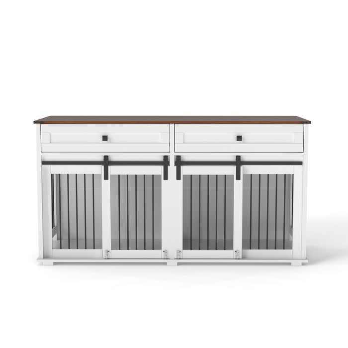 Large Dog Crate, Water Resistant Indoor Pets Furniture Double Dog Crates - Brown White