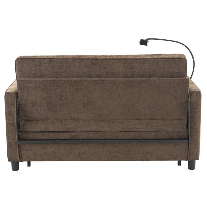 Pull-Out Sleeper Sofa With Reversible Backrest Cushion, Side Pockets, 2 USB Ports And A Phone Holder For Living Room