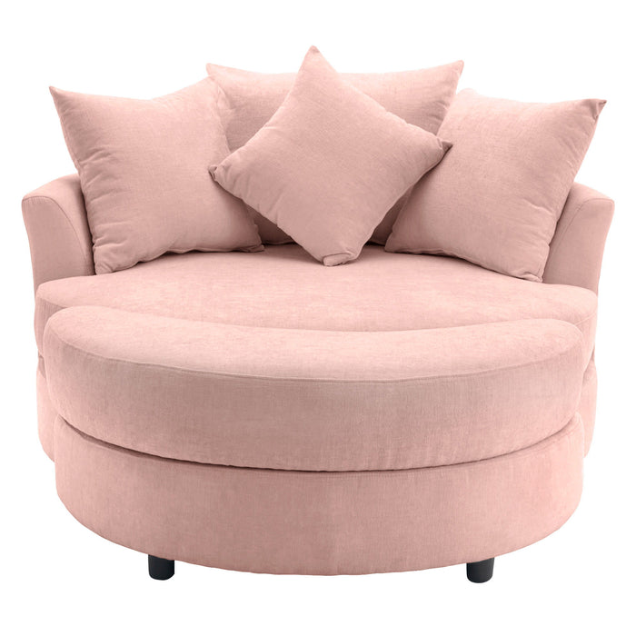 360° Swivel Accent Barrel Chair With Storage Ottoman & 4 Pillows, Modern Leisure Chair Round Accent For Living Room