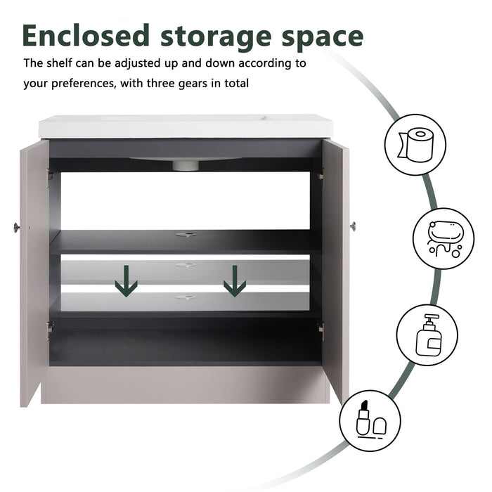 Contemporary Freestanding Bathroom Vanity With Resin Sink & Soft-Close Cabinet Doors