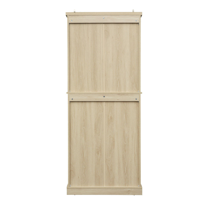 4 Door Storage Cabinet With 1 Drawer And 4 Adjustable Inner Shelves - Natural