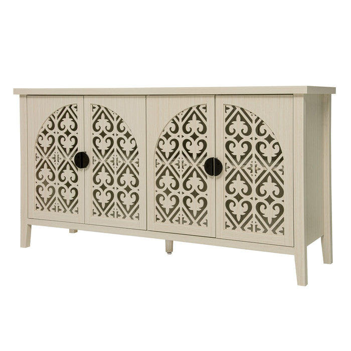 Hollowed Out Cabinet With 4 Doors, Suitable For Bedroom - Natural