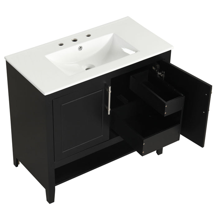 36" Bathroom Vanity With Sink, Frame Cabinet With Doors And Drawers - Black