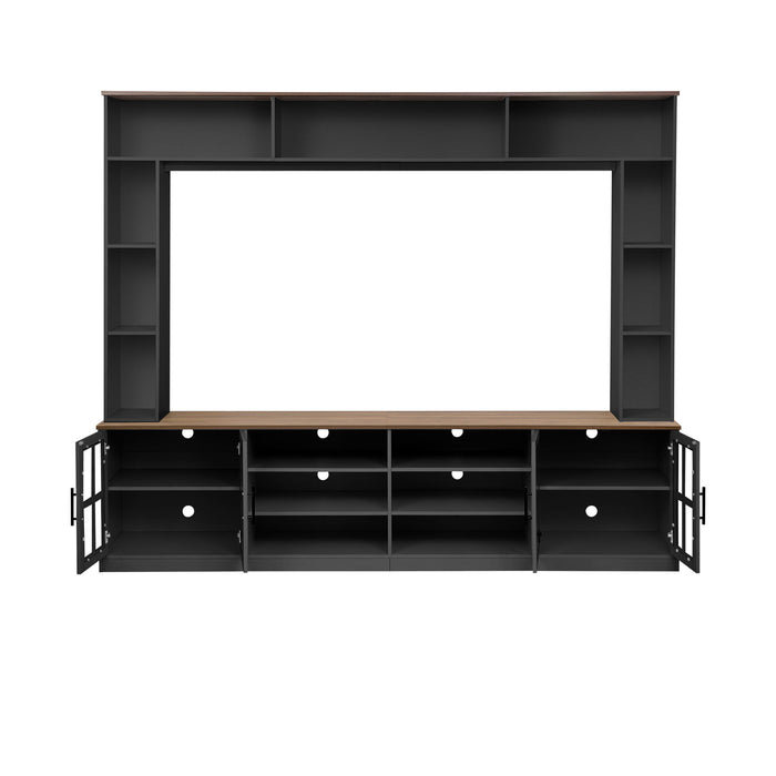 Wall Unit Entertainment Center With Bookshelves For TVs Up To 80", Tempered Glass Doors And Adjustable Shelves