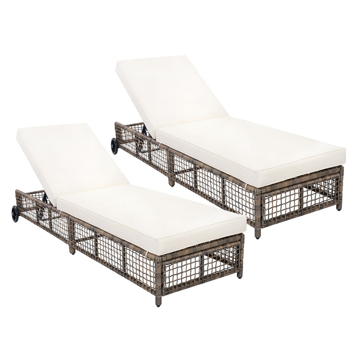 Outdoor Lounge Chair With 5 Position Backrest With Cushion And Wheels