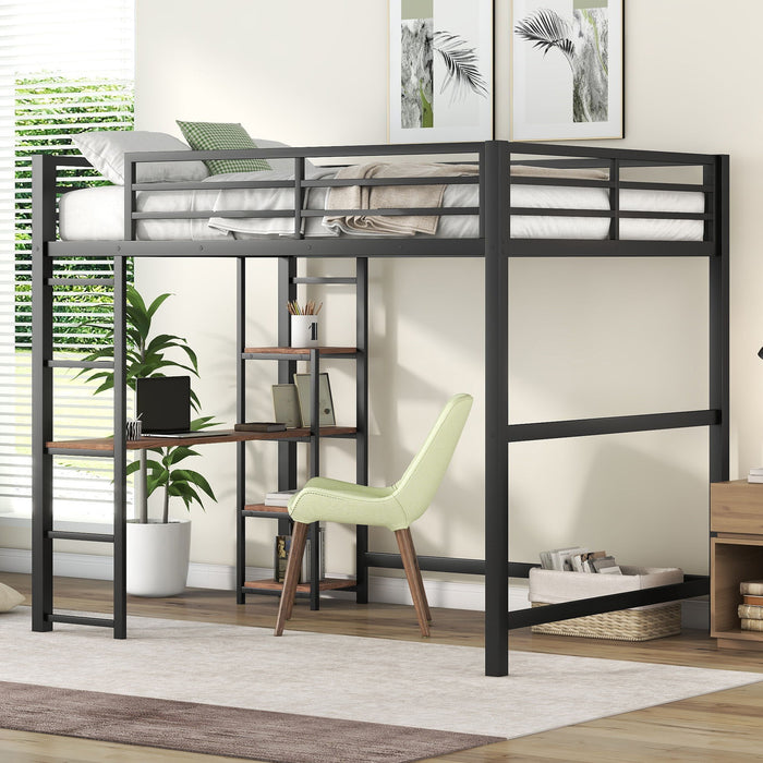 Loft Bed With Built In Desk And Storage Shelves, Full Size - Black