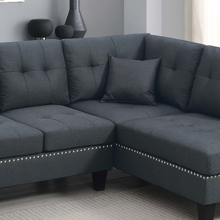 2 Piece Sectional Set With Nailhead Trim, Sofa And Matching Accent Pillows - Charcoal