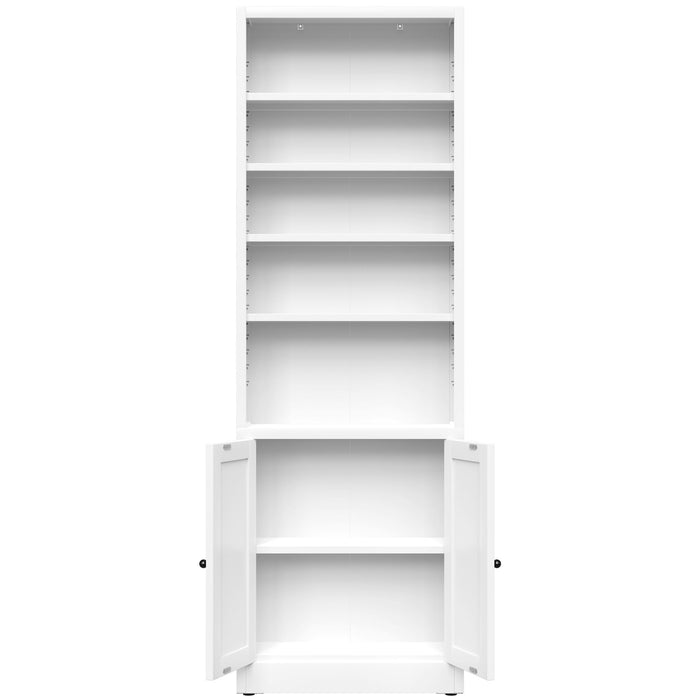 Bookcase Tall 5-Tier Adjustable Storage Shelf With Door Deep - White