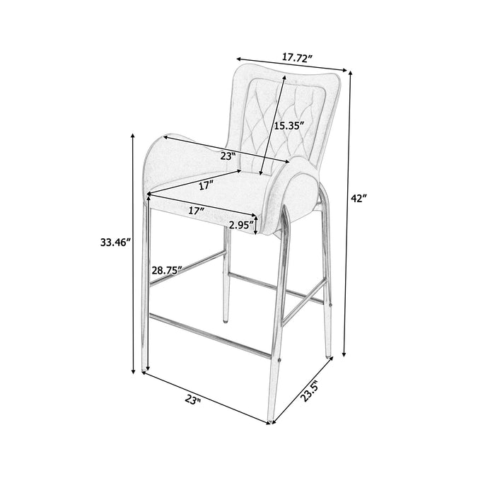 Velvet Fabric Counter Height Bar Stools (Set of 2)