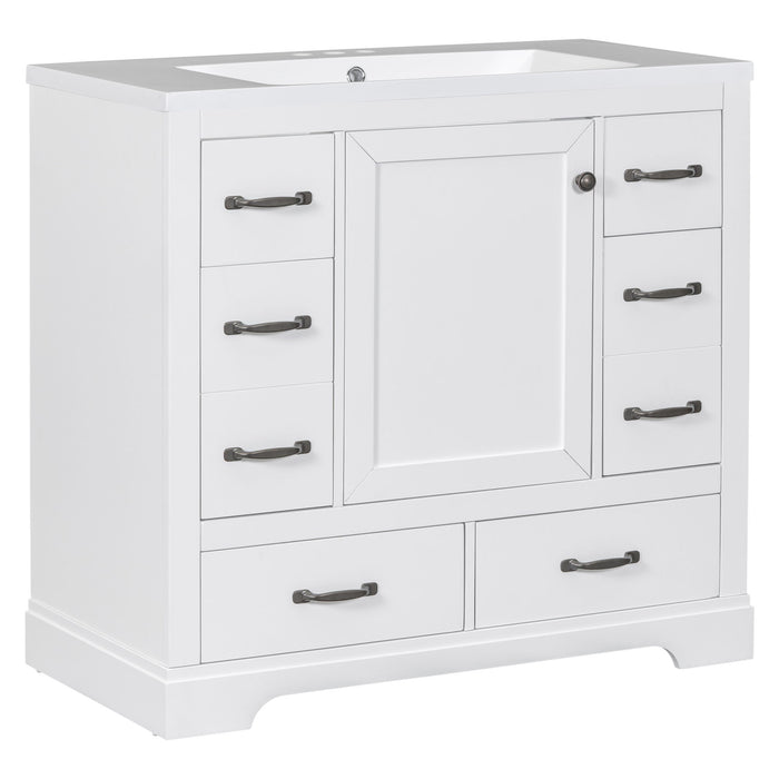 Modern Bathroom Vanity With Sink, 6 Drawers, Adjustable Shelf