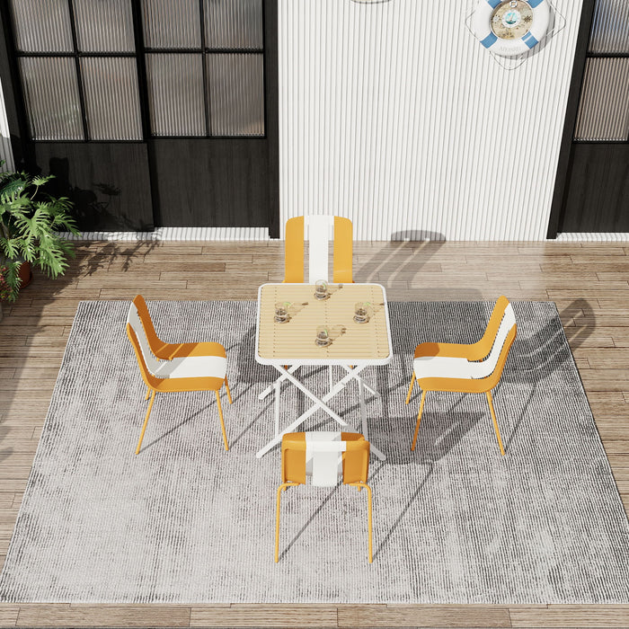 4 Piece Set Of Modern Striped Single Chairs With Folding Square Table