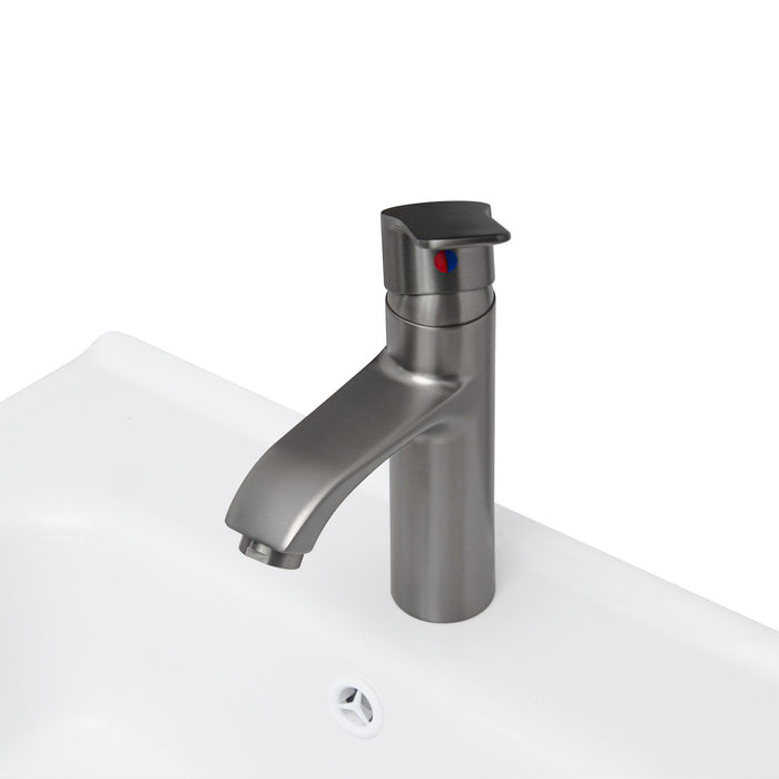 Modern Freestanding Bathroom Vanity With Ceramic Sink, Hot And Cold Faucet, 1 Door Cabinet & Open Shelf