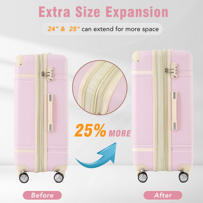 Hardshell Luggage Set 4 Pieces With Tsa Lock 20" / 24" / 28" Spinner Suitcase Lightweight - Light Pink