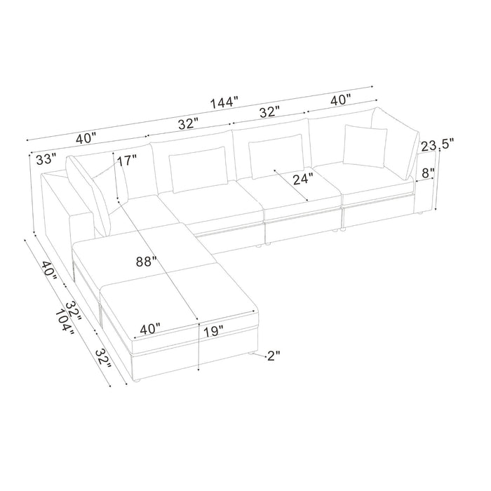 Upholstered Modular Sectional & Custom Configuration And Toss Pillows