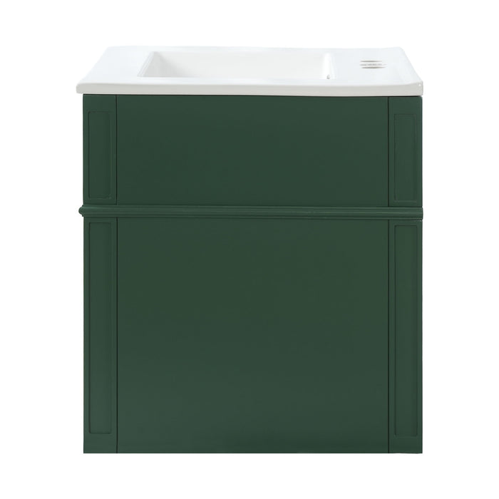 Wall Mounted Bathroom Vanity With Tip Out Drawer And Open Back Design