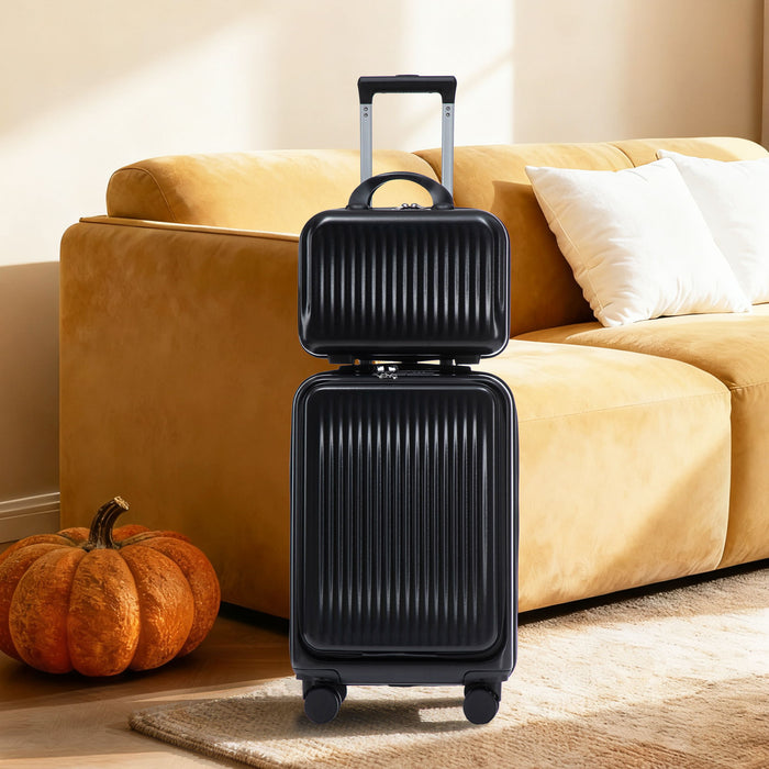 Luggage Set With Cosmetic Case, Combination Lock, Front Opening Design