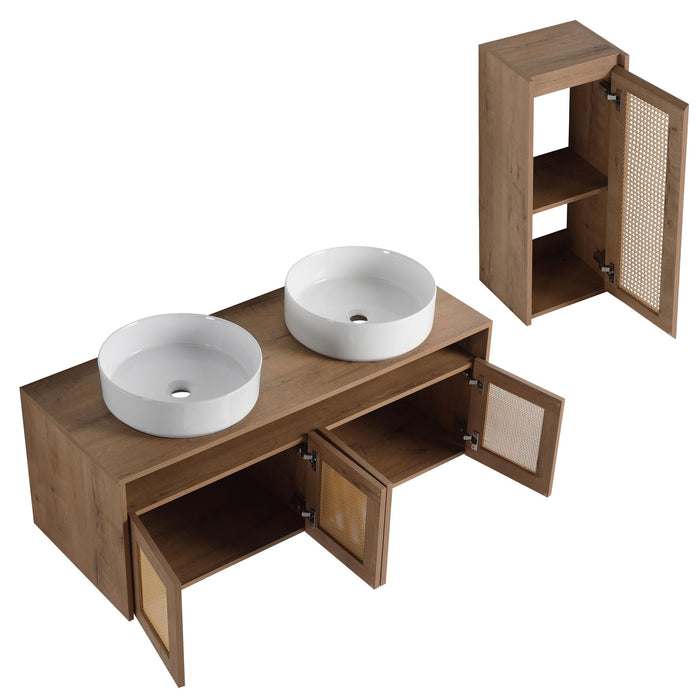 Bathroom Vanity With Art Sink And Side Cabinet, Float Mounting Design