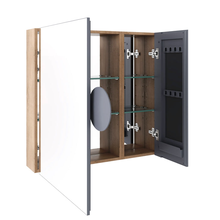 33.56" Wall Mounted Bathroom Cabinet With Adjustable Shelves - Imitative Oak