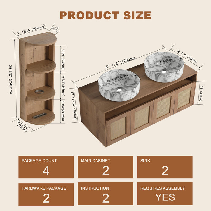 Bathroom Vanity & Art Sink And Storage Rack, Float Mounting Design