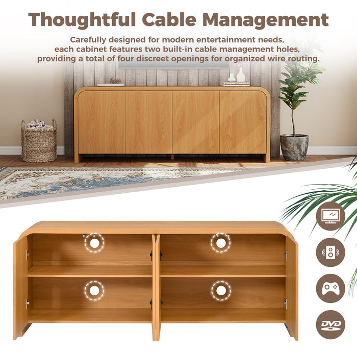 Curved Edge TV Stand With Large Cabinets