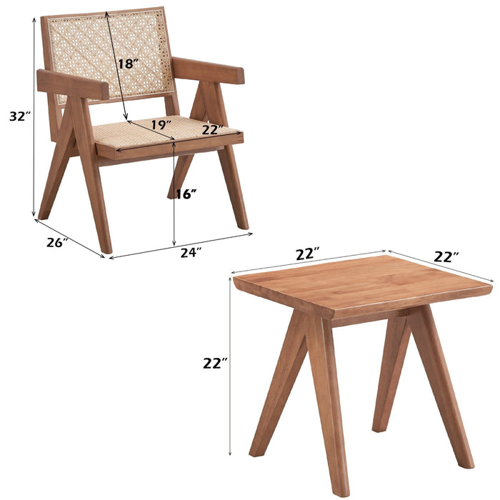 3 Piece Accent Chair Set And Matching End Table For Living Room - Natural