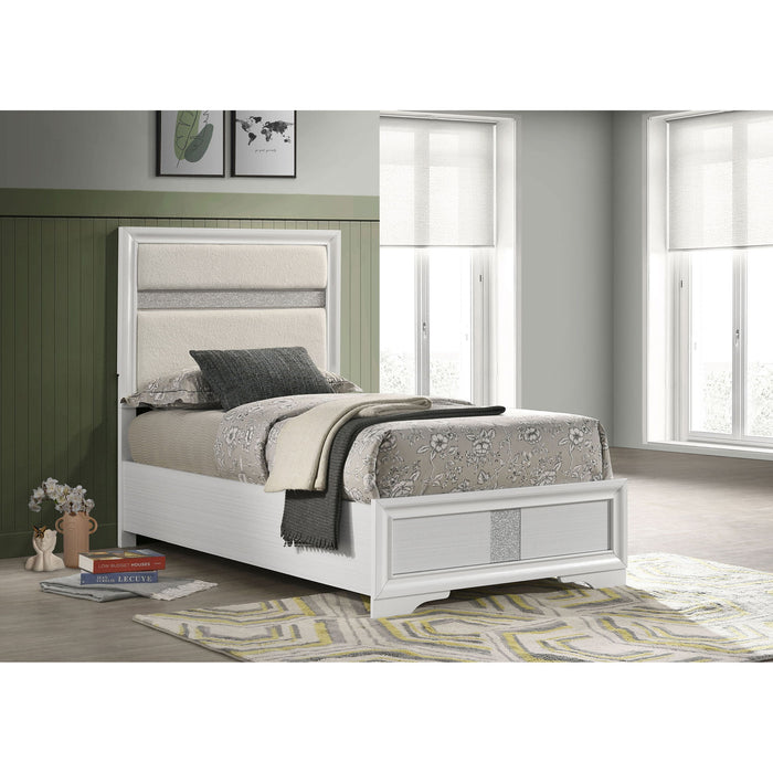 Panel Bed With Padded Headboard And Glittering Accent Stripes