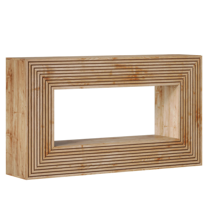 Fluted Console Table, Rectangular Entryway Table With Storage For Living Foyer - Natural Wood