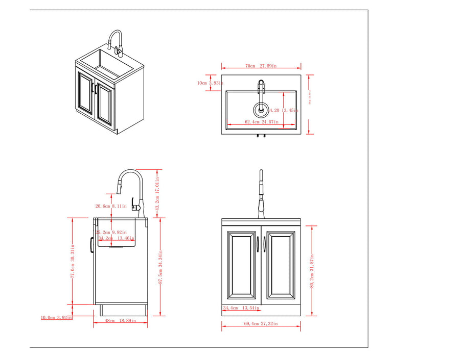 Darwin - Deluxe Laundry Cabinet With Pull-Out Faucet And Stainless Steel Sink