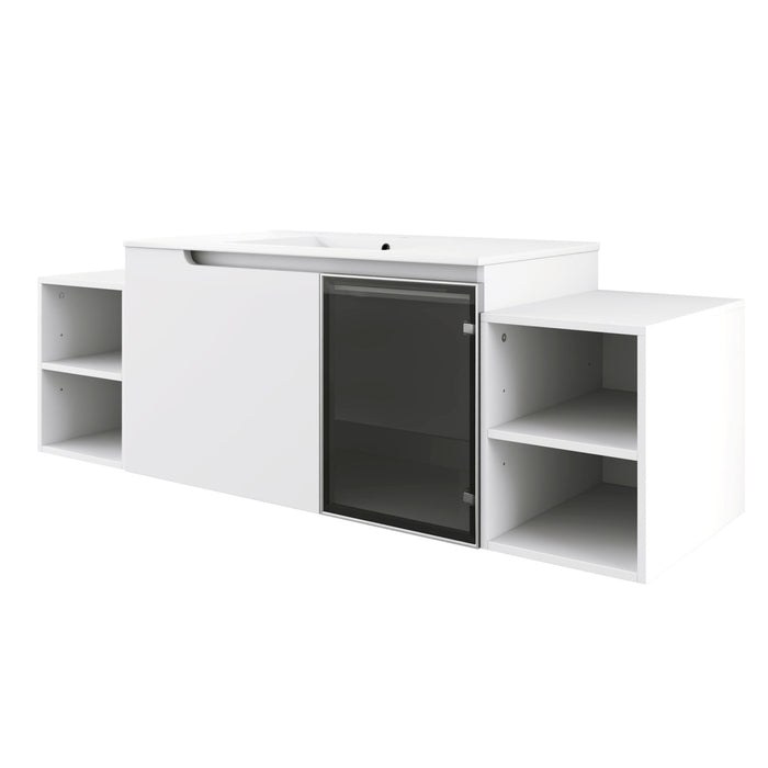 Wall Mounted Bathroom Vanity With Sink, Cabinet & Half Door