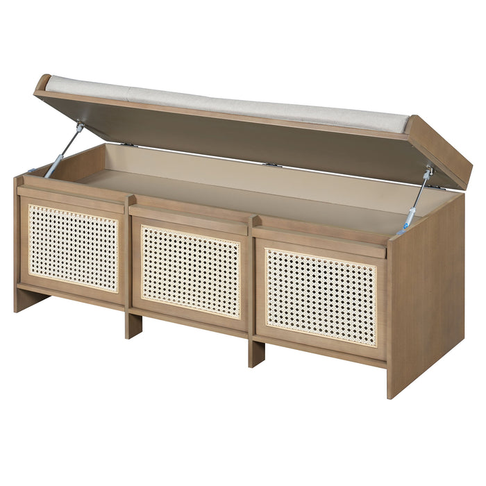 Entryway Shoe Bench With Drawers & Button Tufted Cushion